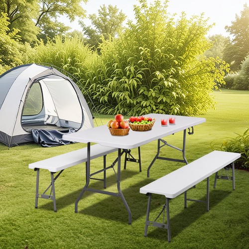 6' Portable Folding Table + 2 PCS Plastic Folding Bench for Camping Party Picnic - Picture 6 of 19