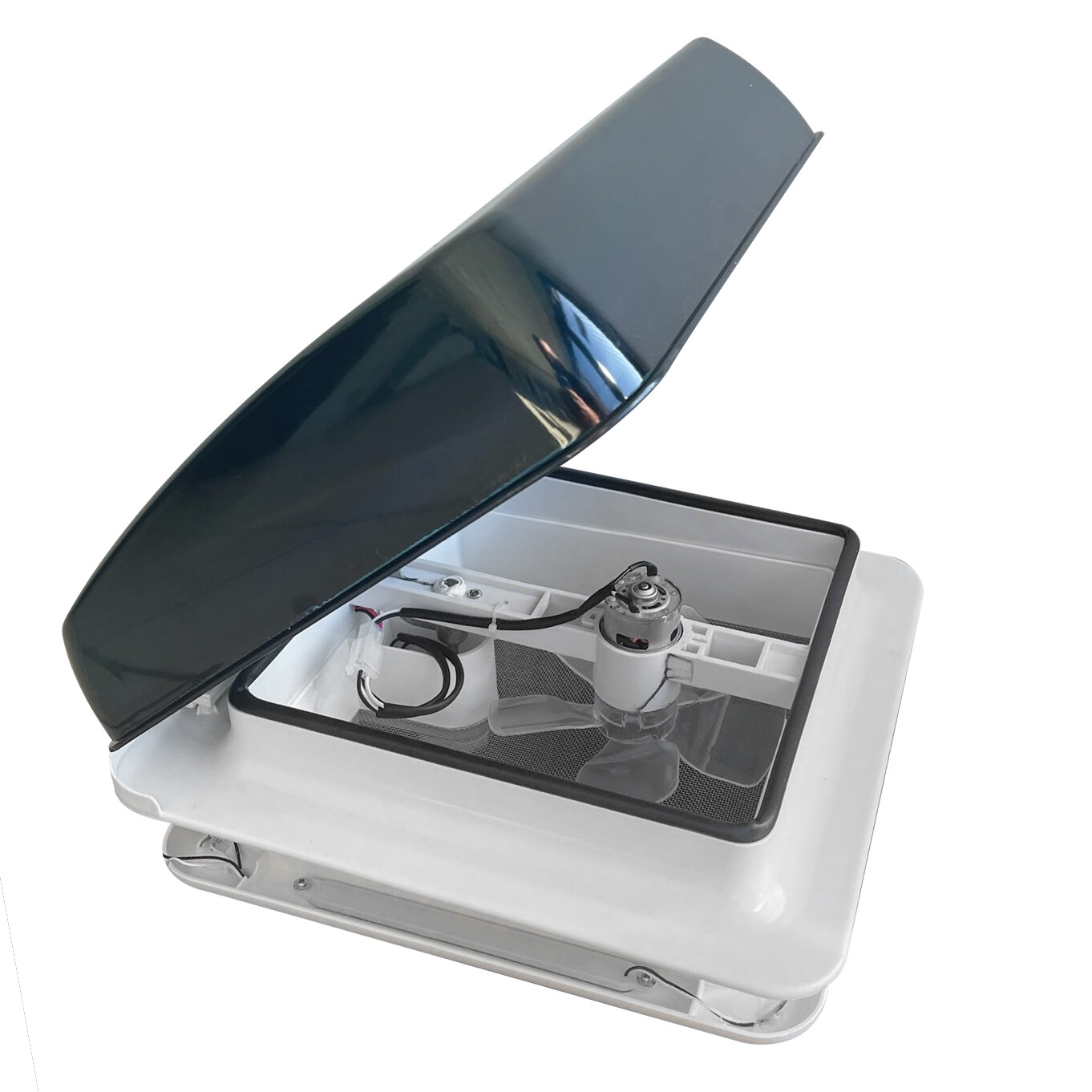 Smoked 12V Shower Roof Hatch LED Lights Vent Exhaust Fan Caravan RV