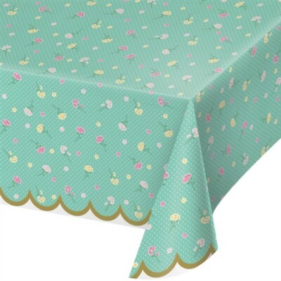 Floral Tea Party Plastic Banquet Tablecloth 54'' x 102'' Birthday Party Tableware