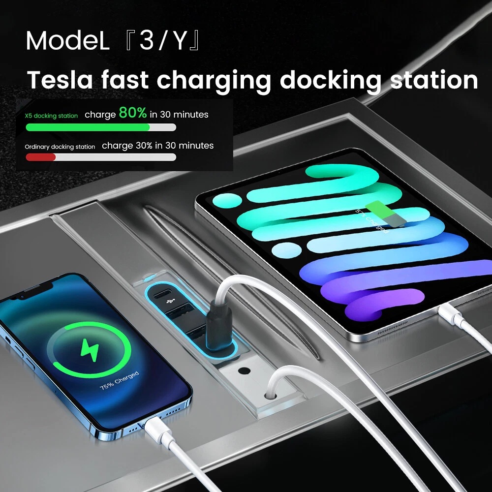 Tesla Model 3 Y Fast Charge USB Hub Adapter for Center Console  
