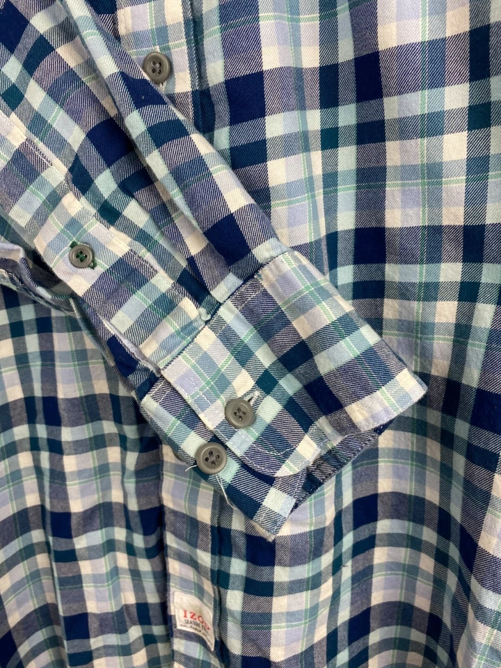 IZOD мужской L синий клетку приморский саржи длинным рукавом на пуговицах платье повседневная рубашка - Изображение 4 из 4