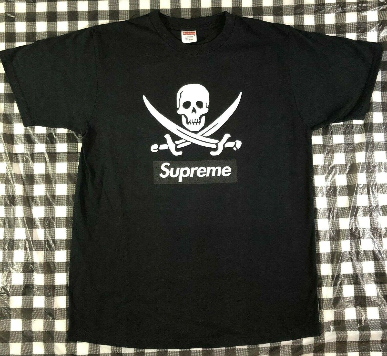 Supreme X Neighborhood 2007 Box Logo Pirate Skull Flag Rebel Without A  Pause Tee