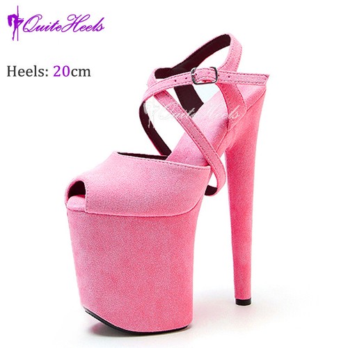 Sexy Womens Suede Nightclub Dance Super High Heels Walking Cross Strap Sandals - Picture 9 of 41