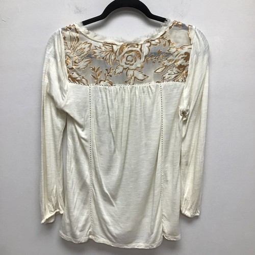Meadow Rue Womens Blouse Beige Floral Long Sleeve Scoop Neck Viscose Blend M - Picture 4 of 8