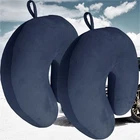 2 x Micro Bead U Shaped Travel Pillows Neck Support  Airplane Cushions Navy Blue