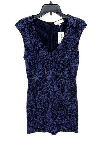 Eight Sixty Dress Womens Large Blue Black Floral V-Neck Bodycon Sleeveless NWT
