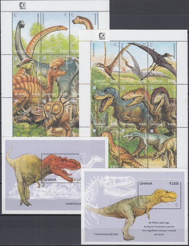 Ghana All 4 S/S Singapore '95 Prehistoric Animals 1995 MNH-43 Euro