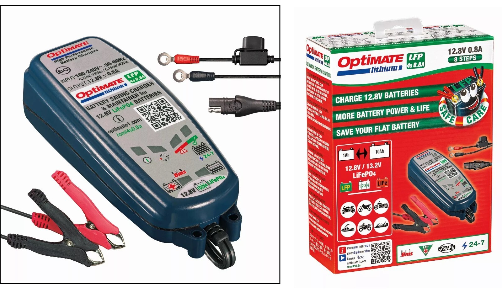 Chargeur Optimate TM470 12V 0.8A pour batterie moto, scooter et quad