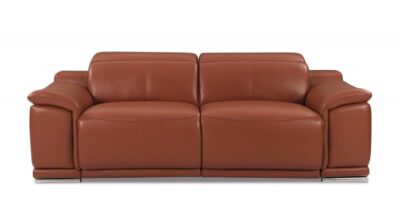 86 Camel Italian Leather USB Reclining Sofa With Silver Legs