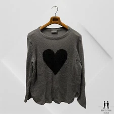 WOODEN SHIPS Paola Buendia sweater women M/L Mohair Wool blend gray black heart