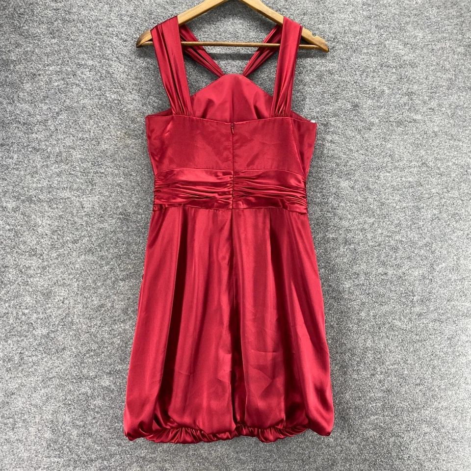 全新 David's Bridal 连衣裙 女式 6 红色 Shift Midi 拉链 V 领无袖内衬 — 第 2/4 张图片