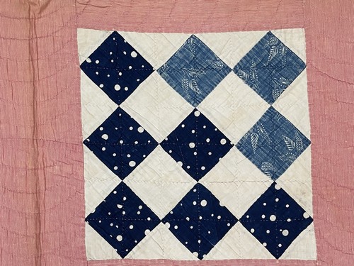 BELLISSIMA TRAPUNTA ANTICA/VINTAGE TRAPUNTATA A MANO PATCHWORK CUTTER DBL ROSA, BLU ECC - Foto 10 di 19