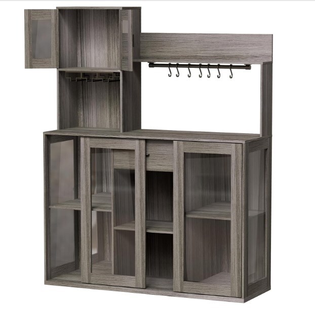 Freestanding Rustic 4 Door Buffet with Hutch Kitchen Pantry Cabinet Organizer