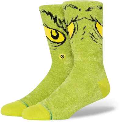 Stance Da Da Grinch Green Furry Crew Socks - Large (Fits Huge Range of Sizes)