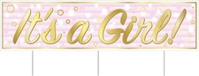 Jumbo It's A Girl Baby Shower Yard Sign With Stakes Gold/Pink/White