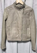 Truly By Part Two Ladies 'lisbeth' Leather Jacket Biker Grey Beige Size 38 Uk10