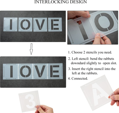 Eage 1 Inch Letter Stencils for Painting, 62 Pcs Reusable Plastic Letter Number - Picture 3 of 12