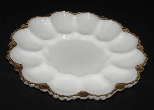 PERFECT Vintage FIRE KING Gold-Trimmed DEVILED EGG PLATE - 2 Available!