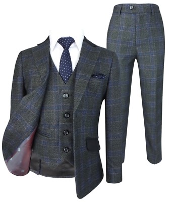 Jungen Karo Karo Sui Grau Marine Lila Page Boy Hochzeit Abschlussball Set