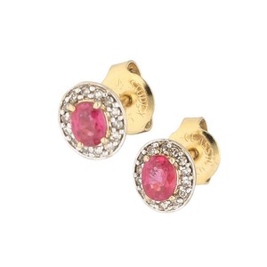 cluster stud ruby earrings diamond yellow gold