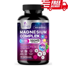 Magnesium Complex Supplement, 500 mg, 5 in 1 High Absorption Chelated Magnesium