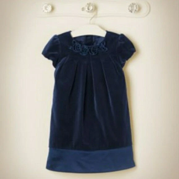 Janie And Jack Dress Ornate Opera Rosette Velveteen Navy Toddler