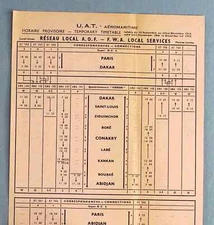 UAT AEROMARITIME TEMPORARY AIRLINE TIMETABLE SEPTEMBER - DECEMBER 1954 DC6 HERON