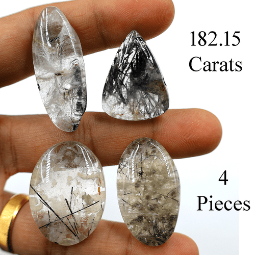 4 Pcs Natural Tourmaline Rutile Quartz Hi-Grade 28mm-39mm Cabochon Gemstones Lot - Picture 8 of 11