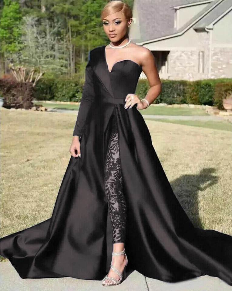Jumpsuits Prom Dresses Detachable Skirt Evening Gown One Shoulder Side Slit 2pcs - Image 4 of 4