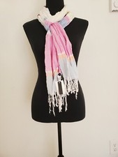 J. Crew Lightweight Fringe-Trim Scarf mf1153 Organic Cotton Pastel Plaid