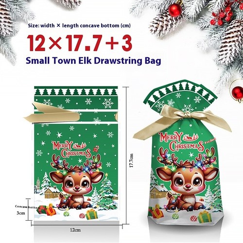 50X Christmas Plastic Gift Pouch Bags Packing Wrapping Santa Snowman Candy Xmas - Picture 14 of 20