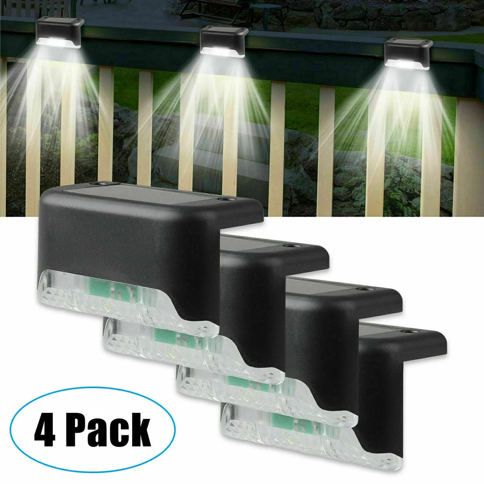 Outdoor Solar 4 LED Deck Lights Path Garden Patio Pathway Stairs Step Fence Lamp - Image 4 of 4