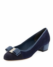 NIB NEW Salvatore Ferragamo Vara CB black gray or navy pumps 5 6.5 7.5 8 9.5 10
