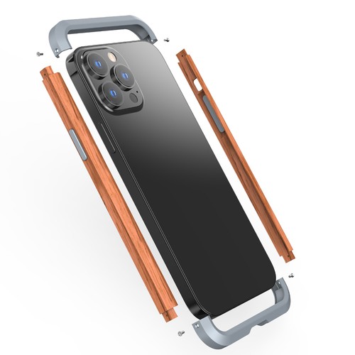 Coque rigide pare-chocs cadre hybride bois + métal véritable pour iPhone 13 Pro Max - Photo 13 sur 20