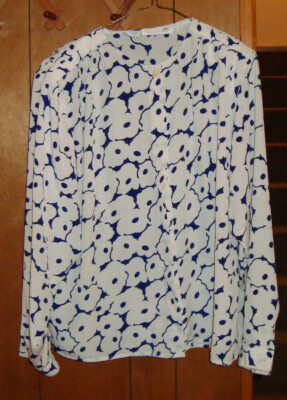Rena Rowan Women's Blue/White Polyester Button Front Shirt Blouse Top, Size 16