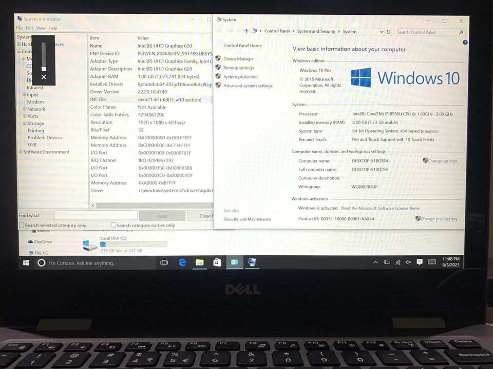 Dell Inspiron 13-5000| Core i7-8550U| 256GB SSD| 8GB RAM| Win 10 Pro| FHD Touch - Image 3 of 4
