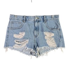 Womens Pacsun Blue Denim Shorts Distressed 2" Inseam High Rise Festival Size 29