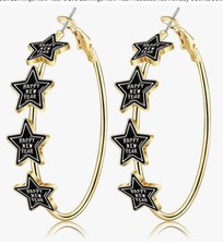 New Year Gold Star Hoop Earrings Fun Festive NIB
