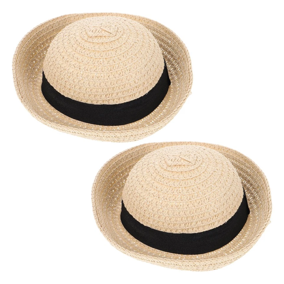 2 mini cappelli di paglia per lavoretti - Cappellini in miniatura per case - Immagine 2 di 4