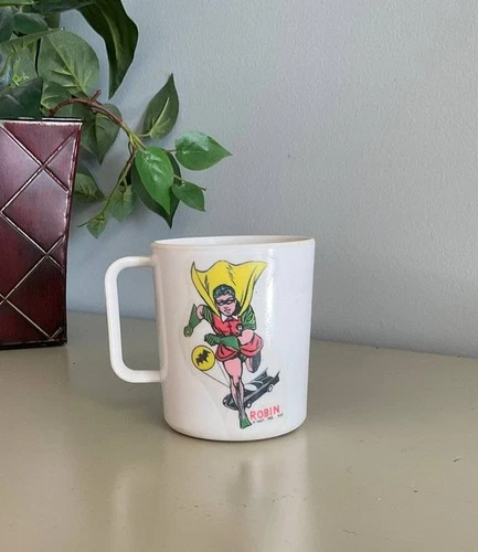 VINTAGE Nat Per Pub BATMAN & ROBIN Milk Glass Mug