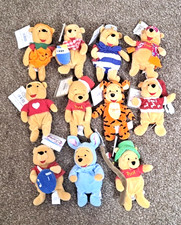 Disney Store Winnie The Pooh Beanie Babies Different Outfits Lot of 11