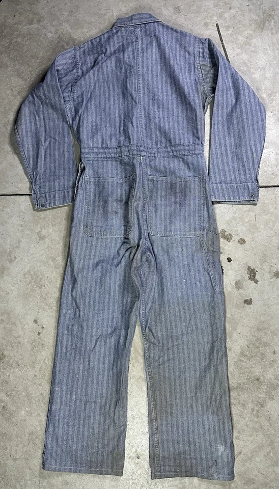 Vintage Blue Top Sanforized Denim Coveralls Overalls Hickory Striped Railroad - Image 2 of 4