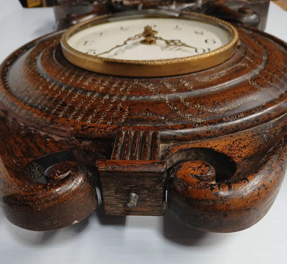 Vintage TREND Wood Wall Clock w/Key, working great, missing finial - Image 2 of 4