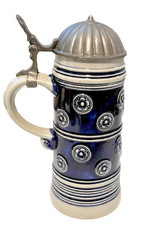 Gerzit Gerz German Beer Stein 8 1/2" Pewter Lid Cobalt Blue Floral Motif #36 Lim