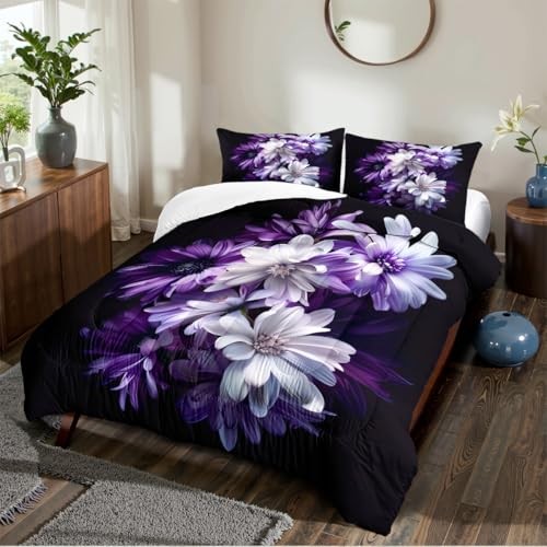 Lila Blumen Bettdecke Set Queen Size Queen (90" x 90") Lila Blumen Yy2619 - Bild 1 von 7