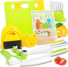 Kids Knife Set for Real Cooking, Kids Kitchen Knives with Cutting Board Crinkle