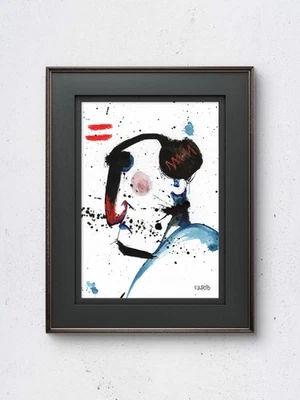 Original Tusche Portrait Gemälde A4 Mischtechnik Neo-Expressionismus signiert COA #40 - Bild 1 von 4