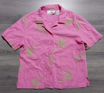 Erin London Shirt Adult Womens Medium Pink Pineapple Linen Blend Button Up