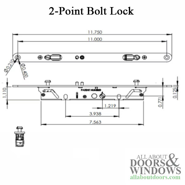 2-Point Sliding Patio Door Lock with Locking Bolts Flat Faceplate Slam Pin