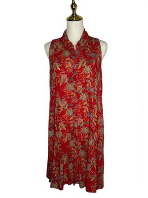 Cupio Sleeveless Red Floral Boho Shift Dress Resortwear Sz L Day to Night EUC